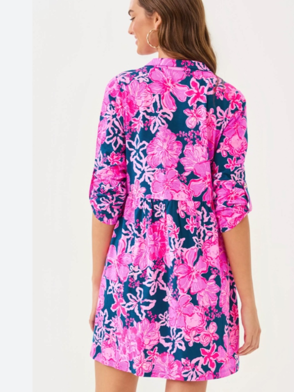 Lilly Pulitzer Xs Sarlyn popover shirtdress starlight navy once and floral - Picture 2 of 8